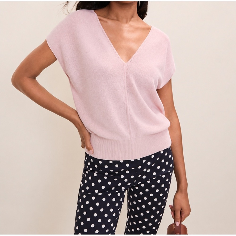 Ann Taylor V-Neck Sweater Vest Womens Medium Pink Cap Sleeve Preppy Officewear